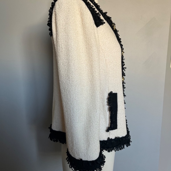 St. John Collection Cream Black Applique Knit Crepe Evening Dress Jacket‎ Blazer - Picture 5 of 12